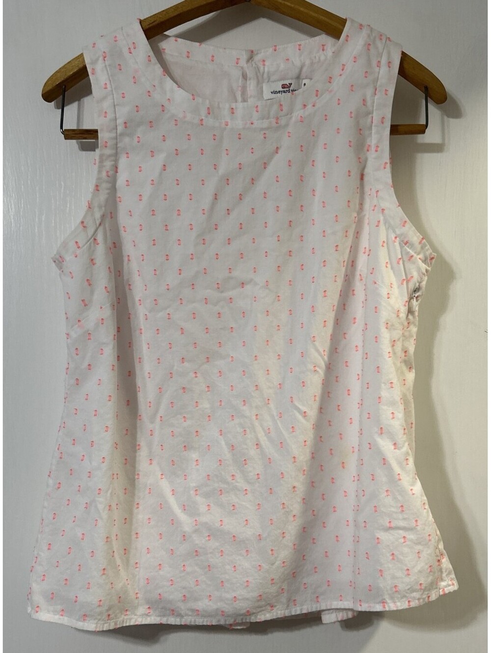 Vinyard Vines Swiss Dot Pleated Back Sleeveless Top Size 8